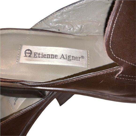 ETIENNE Aigner Chestnut Square Toe Penny Loafer Mule Size 8 - Picture 2 of 4